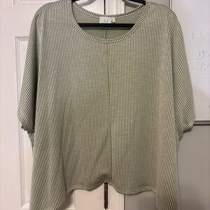 Casual Striped Short Sleeve Top in Green